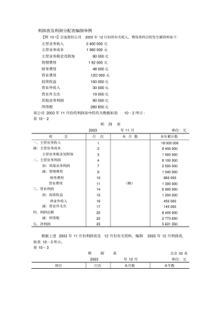 利润表及利润分配表编制举例