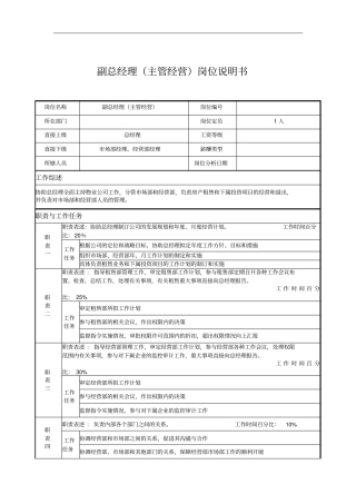 副总经理主管经营岗位说明书