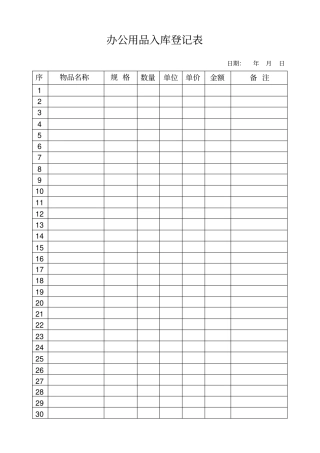 办公用品入库登记表