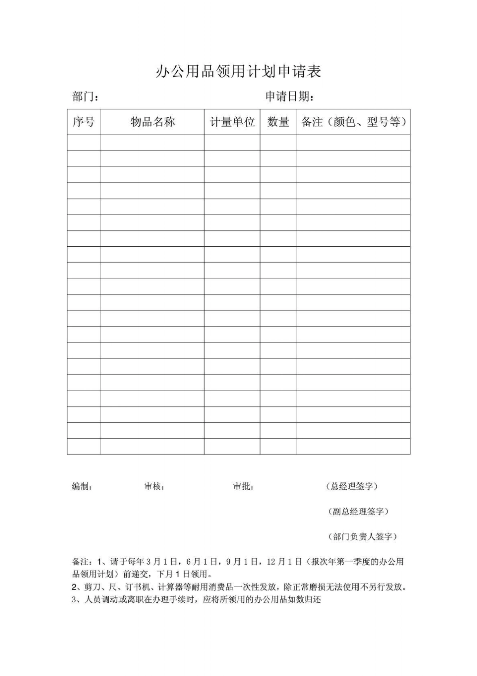 办公用品领用制度及办公用品领用计划申请表领用表_第2页