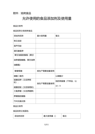 烘培业允许使用的食品添加剂及使用量