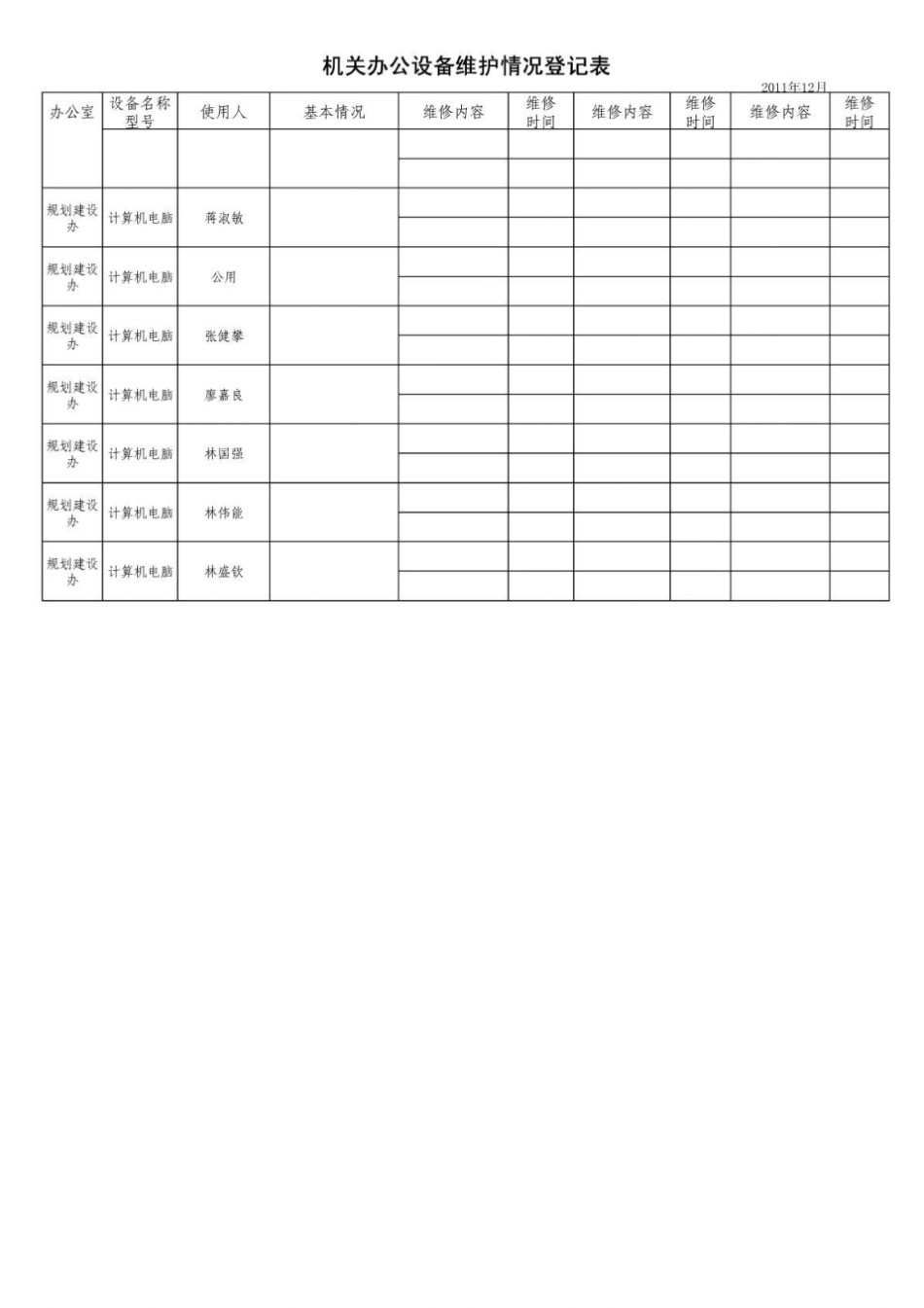 办公设备维护情况登记表_第2页