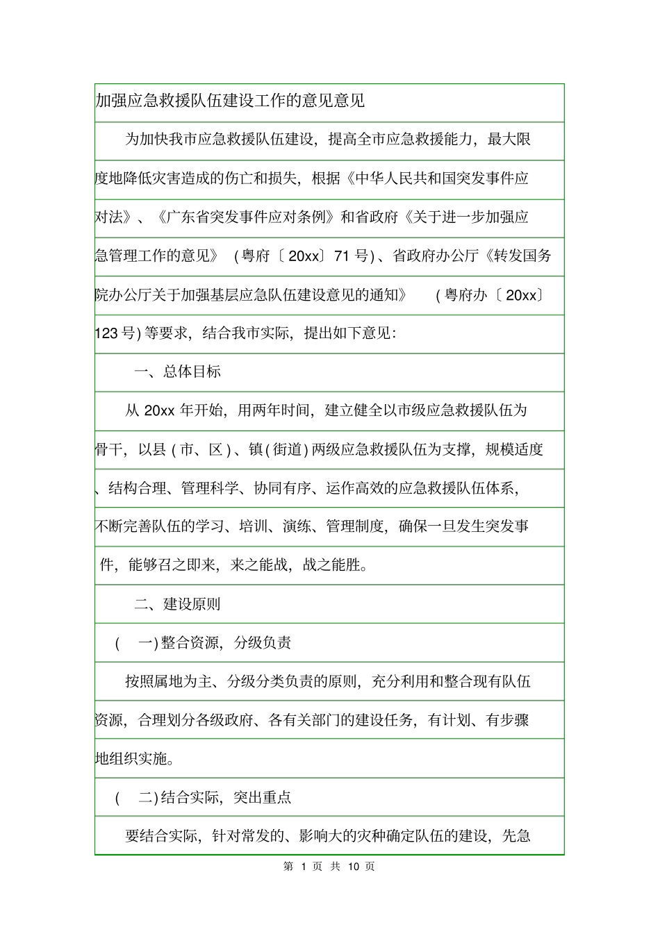 加强应急救援队伍建设工作的意见意见_第1页