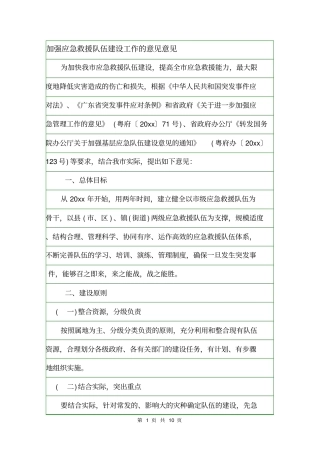 加强应急救援队伍建设工作的意见意见