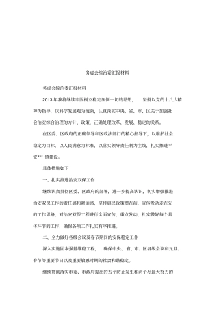 务虚会综治委汇报材料