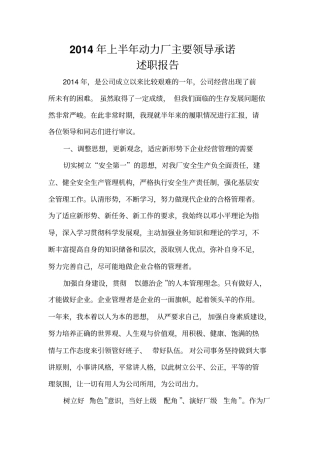 动力厂2014年上半年主要领导承诺述职报告