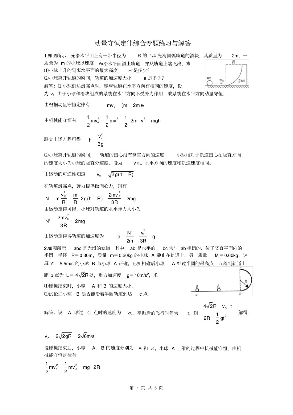 动量守恒定律综合专题练习与解答_第1页
