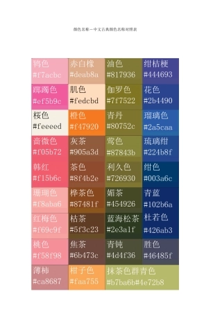 颜色名称-中文古典颜色名称对照表