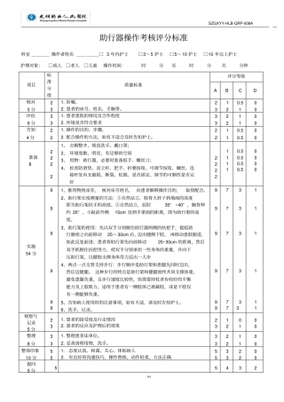 助行器操作流程及评分标准
