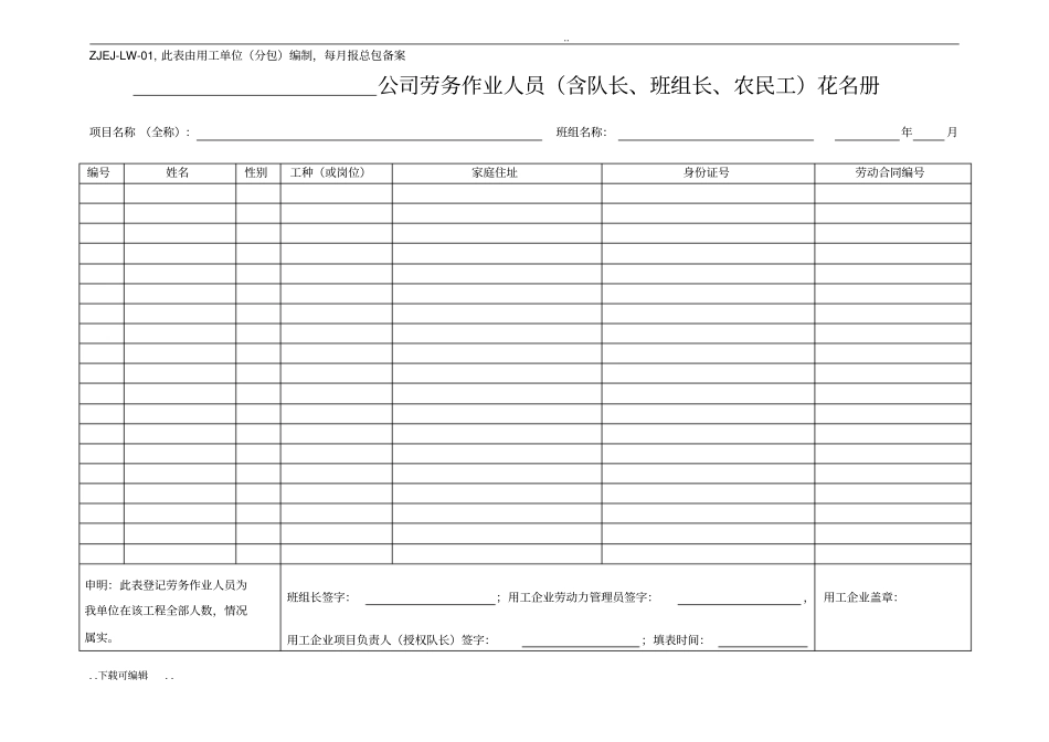劳务实名制管理标准化表格模板_第1页