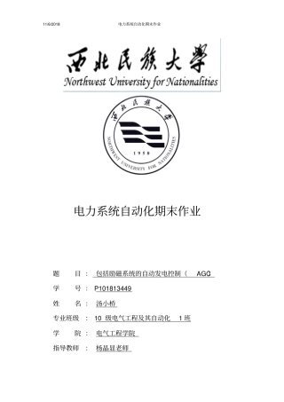 包括励磁系统自动发电控制AGC