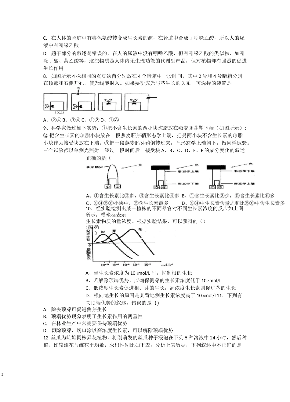 (完整版)植物的激素调节测试题_第2页