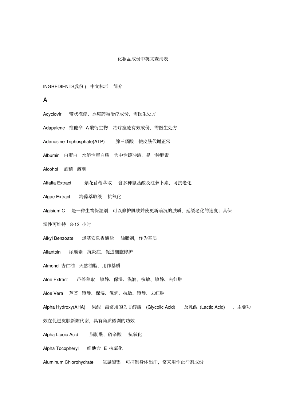 化妆品成份中英文查询表_第1页