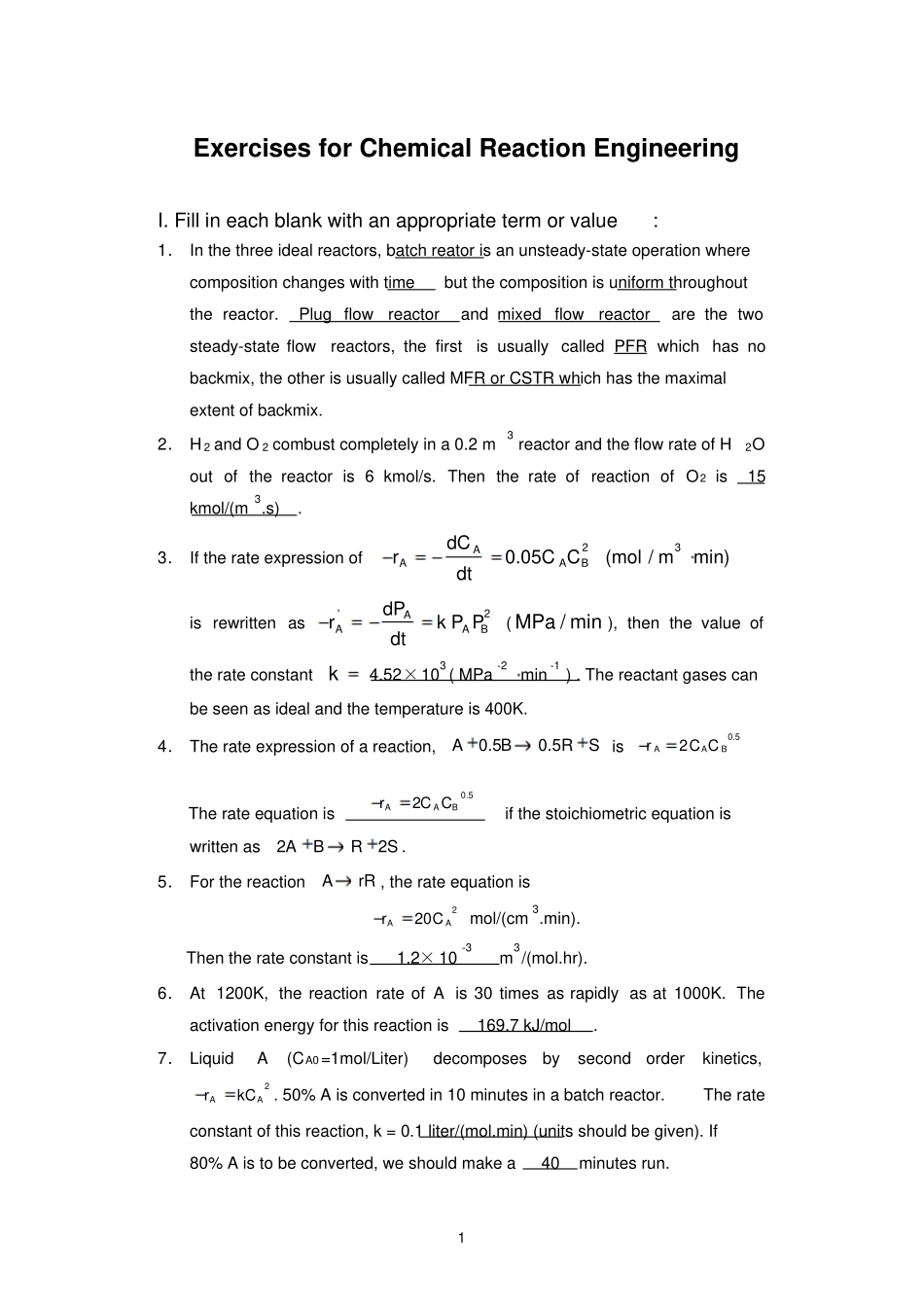 化学反应工程-exercise_2_answer_第1页