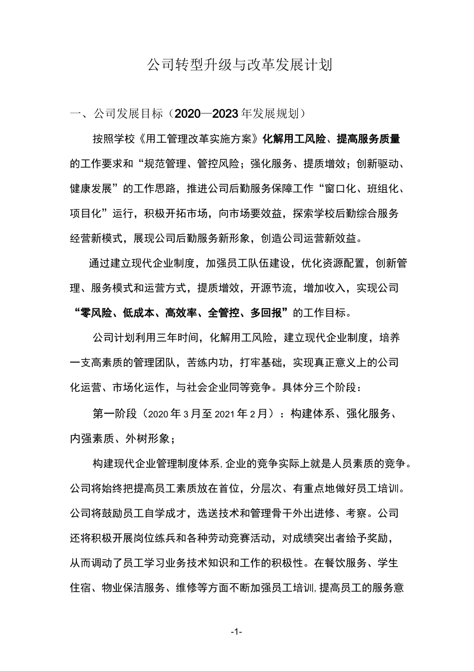 公司转型升级与改革发展计划_第1页