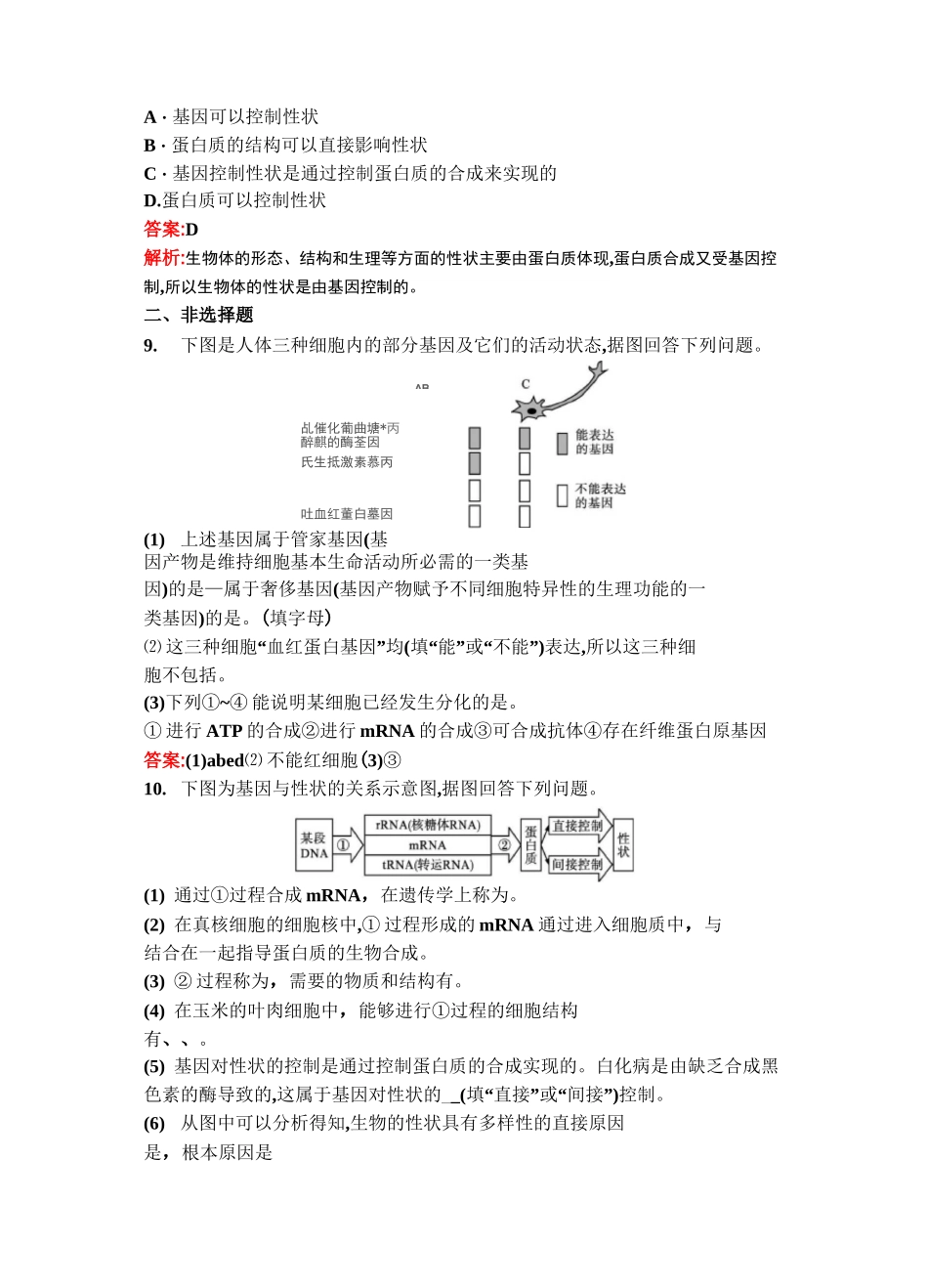 新人教版必修2基因表达与性状的关系作业_第3页