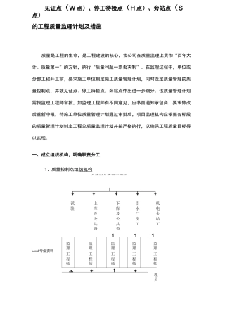 见证点(W点)、停工待检点(H点)、旁站点(S点)的工程质量监理计划及措施