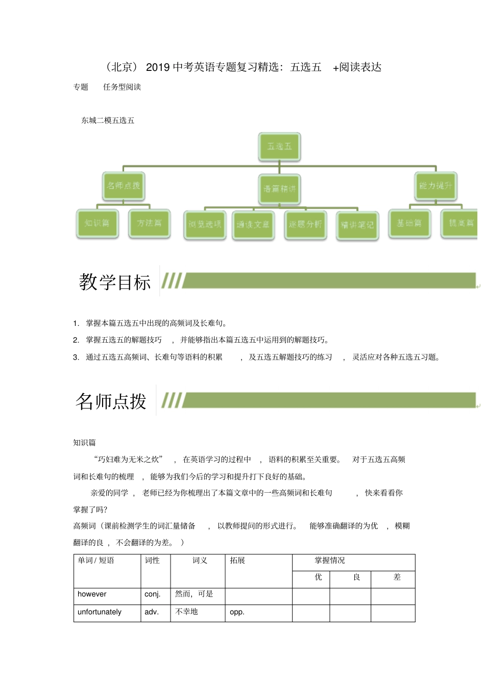 北京2019中考英语二轮复习五选五阅读表达2_第1页