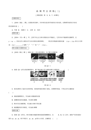 北京2020中考物理复习_高频考点训练二_含答案