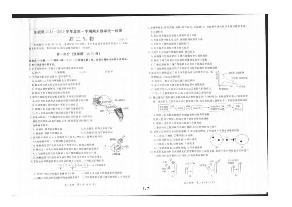 北京东城区2018_2019学年高二生物上学期期末检测试题_第1页