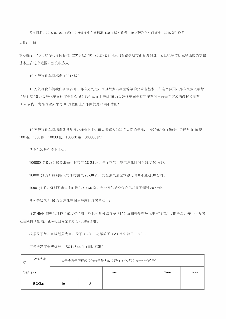 10万级净化车间标准(版)_第1页
