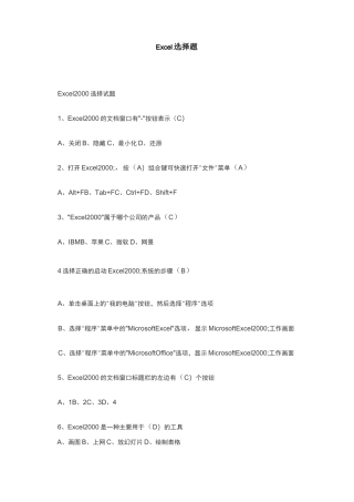 Excel选择题100道