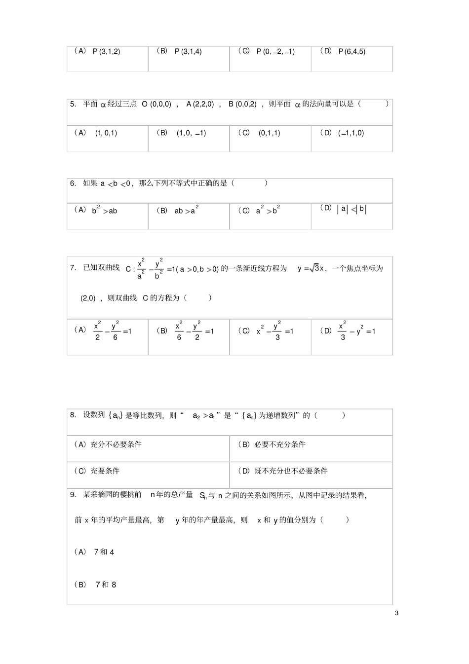 北京西城区2018_2019学年高二数学上学期期末考试试题无答案_第3页