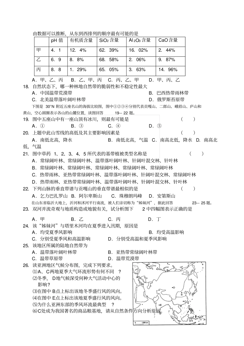 北大附中2010届高三地理二轮复习配套巩固训练专题四——气候和自然_第3页