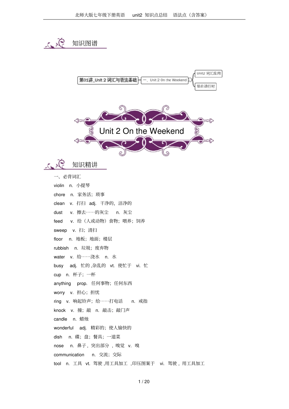 北师大版七年级下册英语unit2知识点总结语法点含答案_第1页