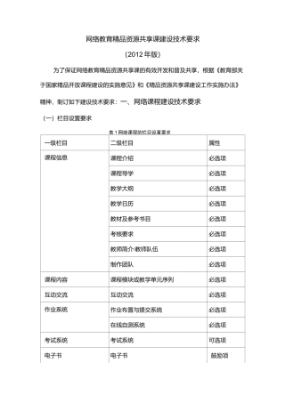 网络教育精品资源共享课建设技术要求