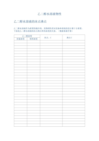 乙二醇水溶液物理特性(比热、密度、粘度等)