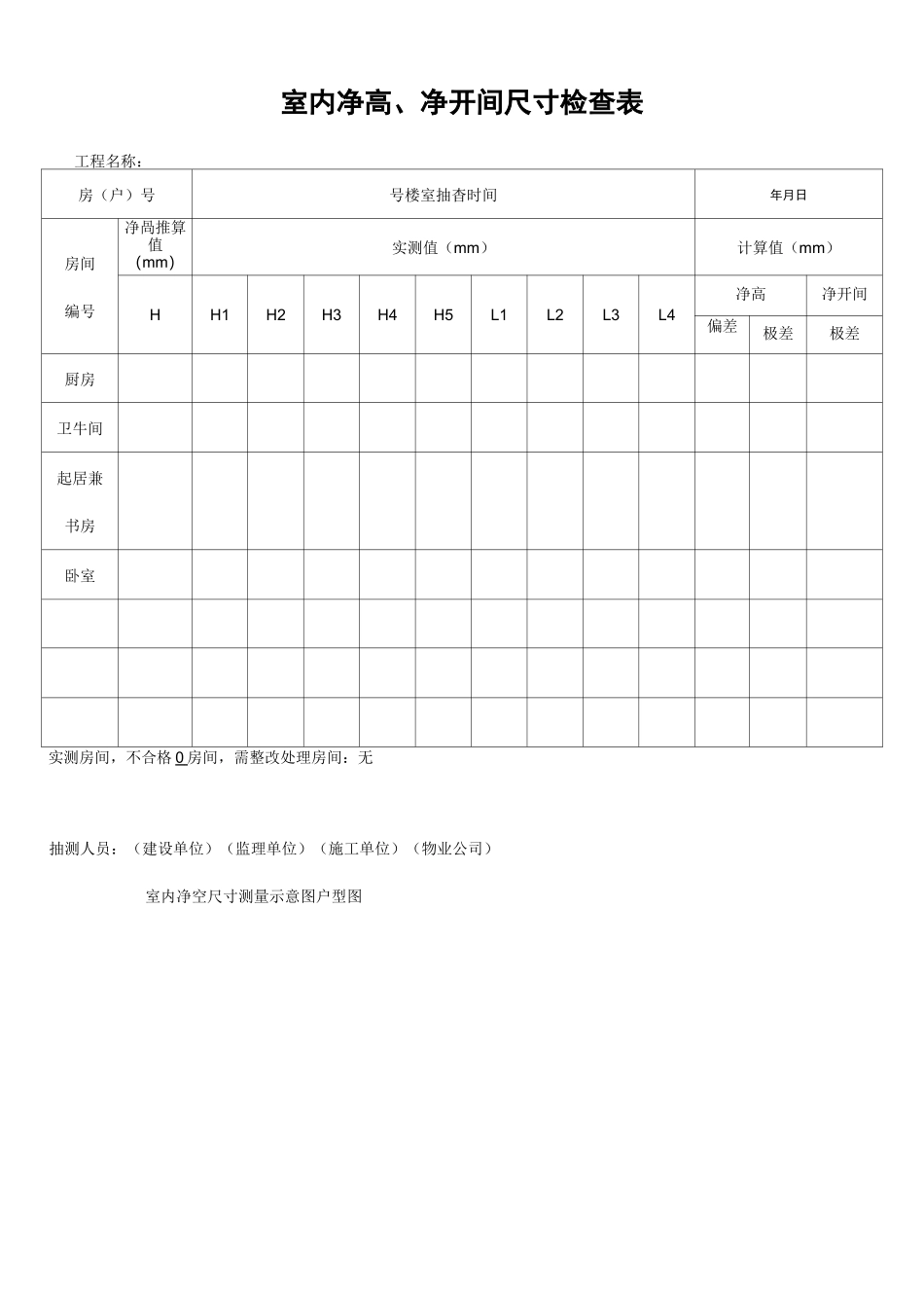 层室内净高,净开间尺寸检查表_第1页