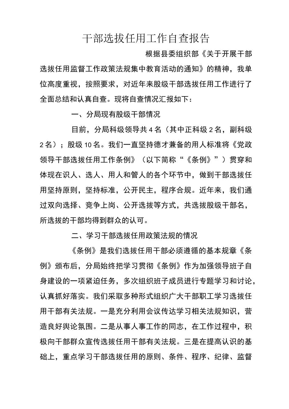 干部选拔任用工作自查报告_第1页