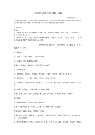尖峰篮球训练营训练大纲