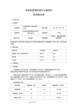 投资备忘录模板