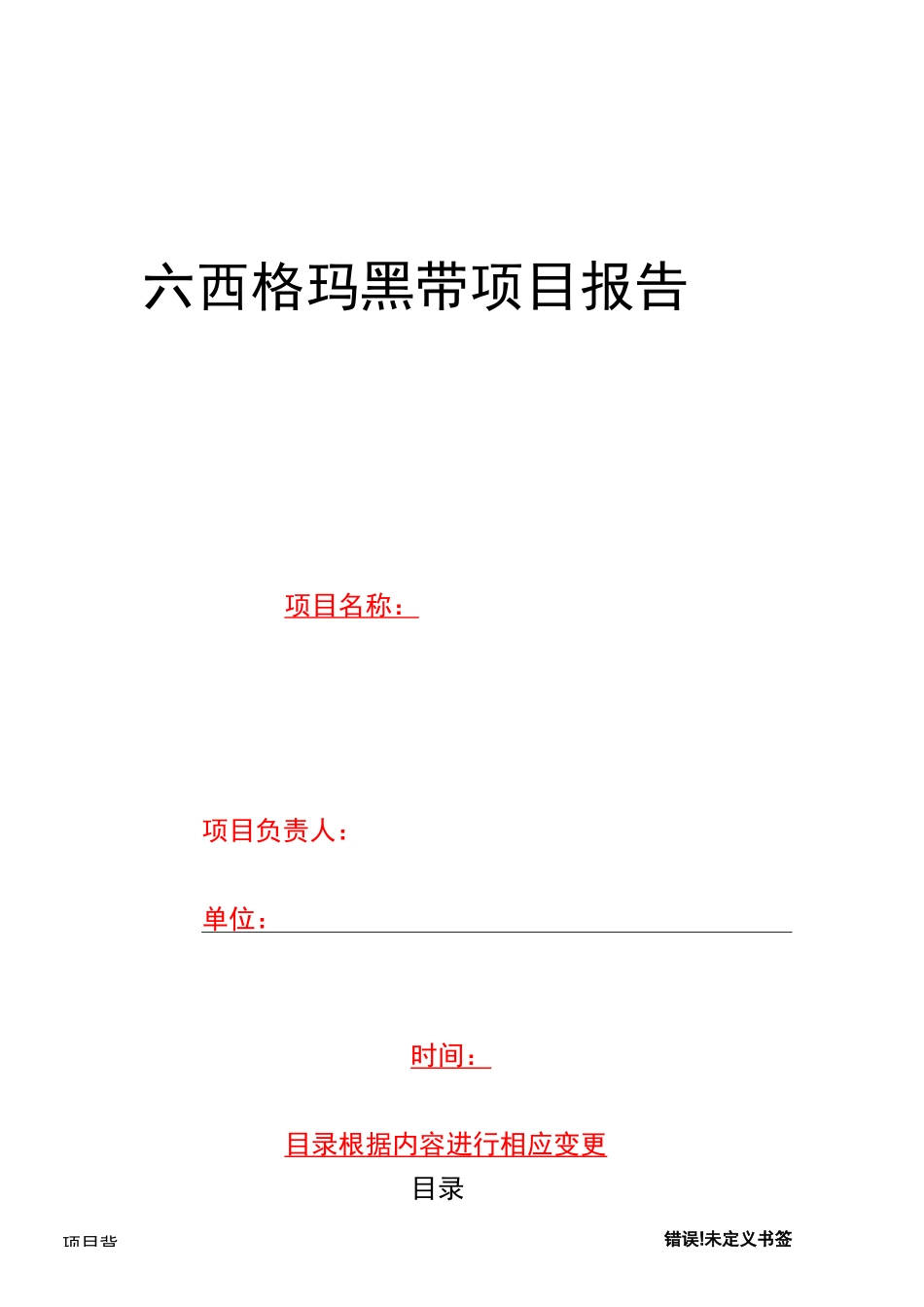 六西格玛项目报告模板_第1页