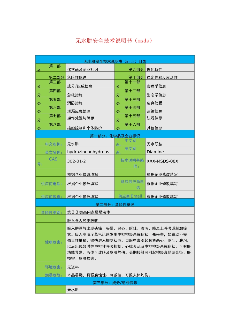 无水肼安全技术说明书(msds)_第1页
