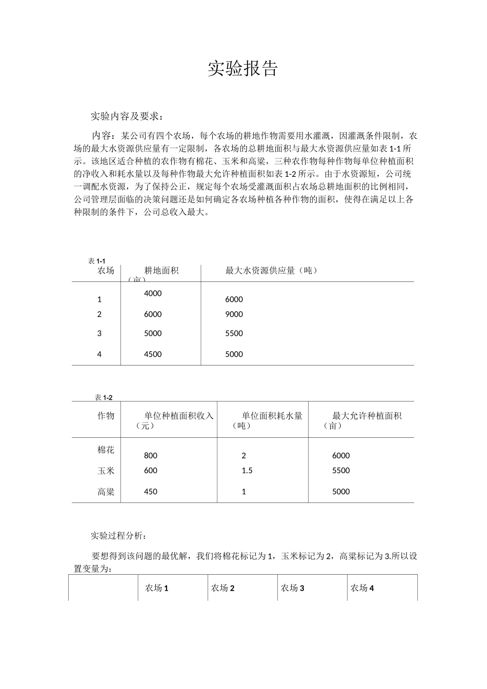 线性规划实验报告_第1页