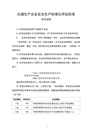 白酒生产企业安全生产标准化评定标准