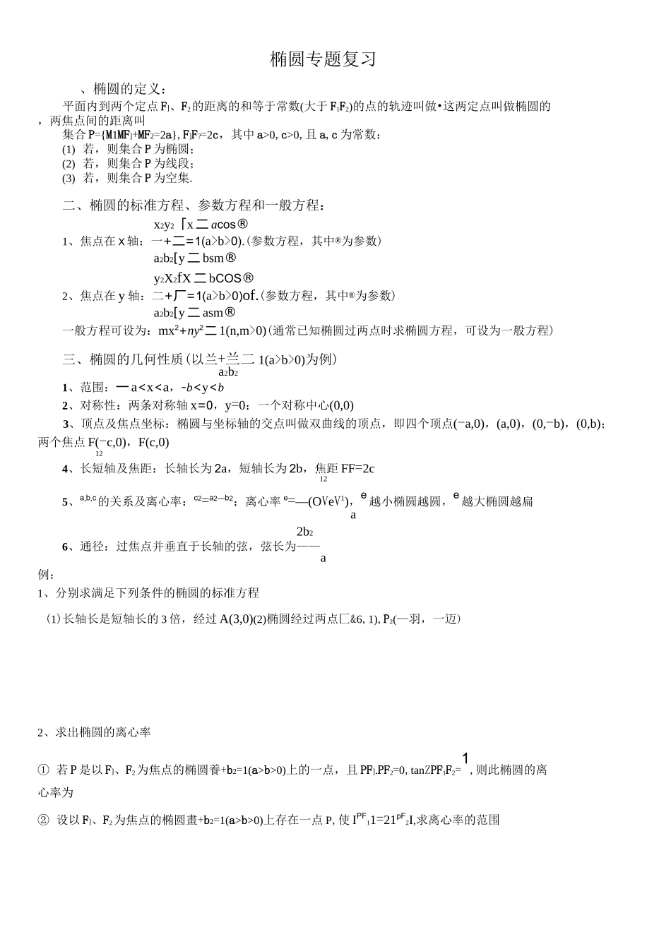 椭圆专题复习_第1页