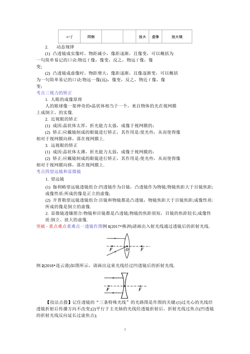 八年级物理第4章《透镜 凸透成像》考点梳理_第2页