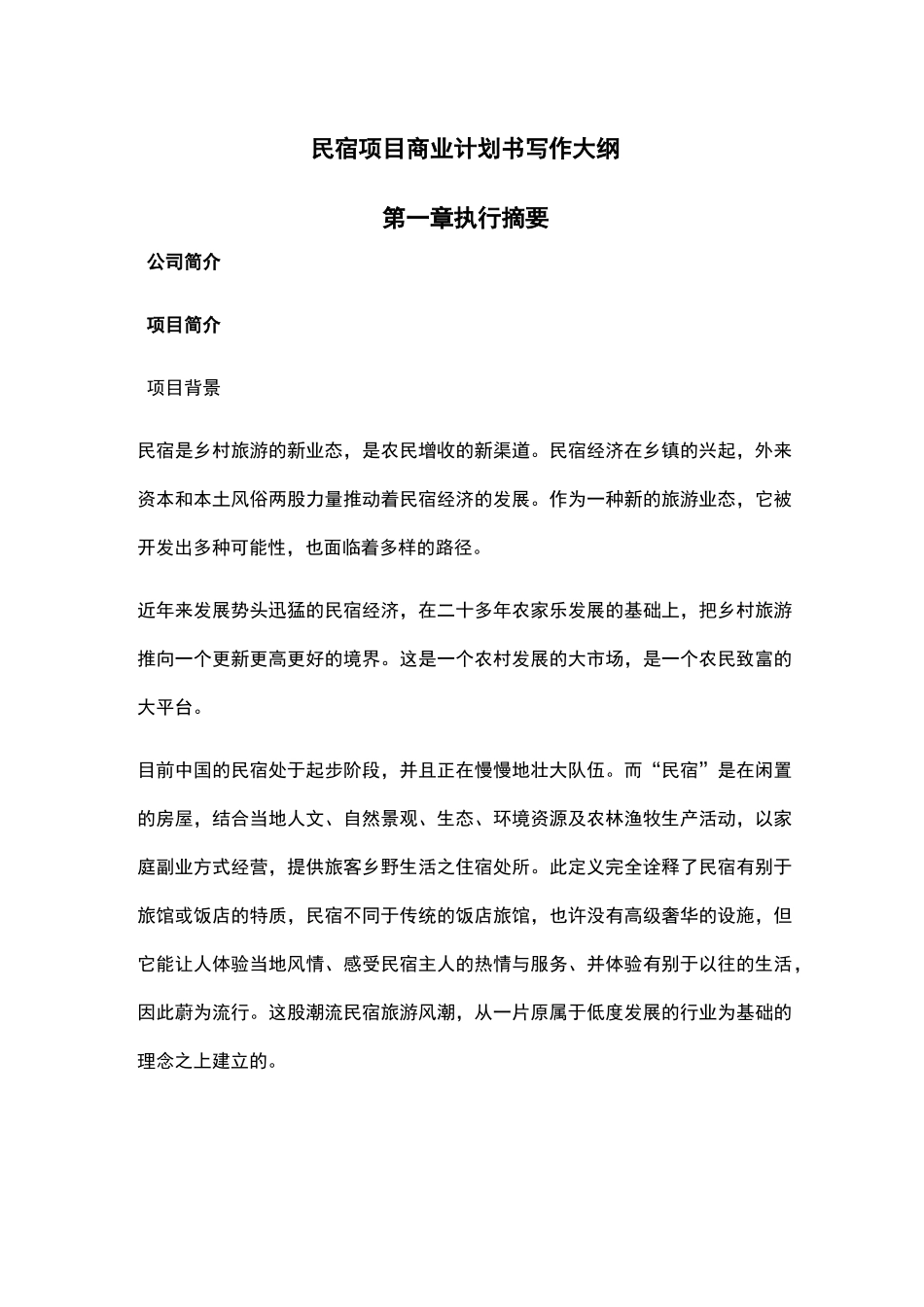 民宿项目商业计划书_第1页