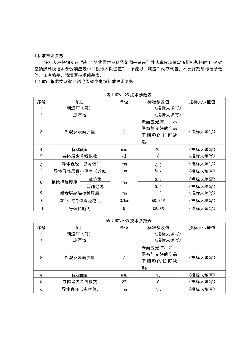 10kV架空绝缘导线技术参数表(全)_第3页