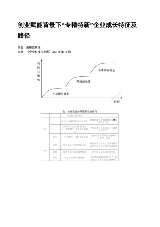 创业赋能背景下“专精特新”企业成长特征及路径