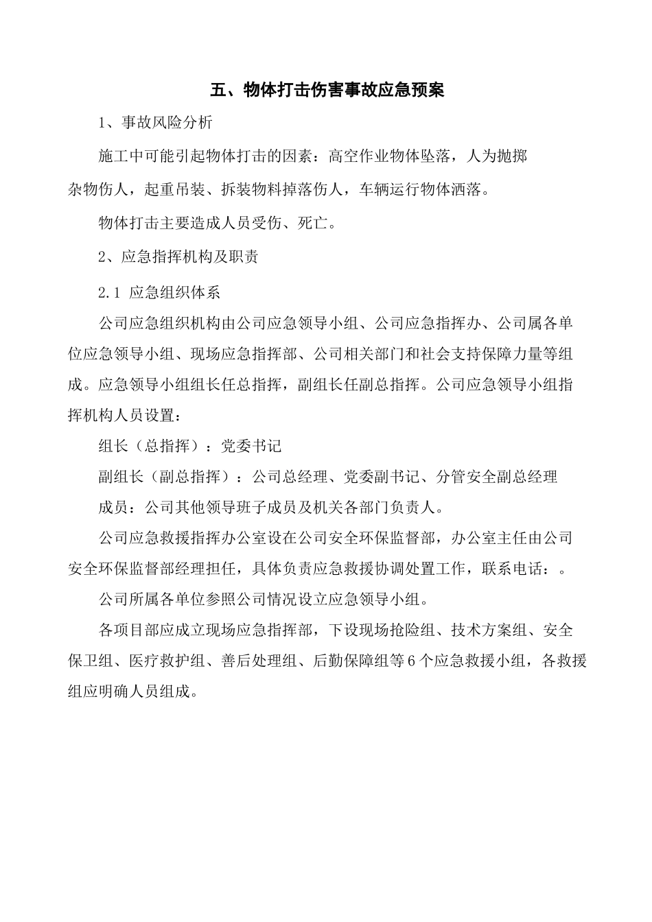 物体打击伤害事故专项应急预案_第1页