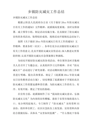 乡镇防灾减灾工作总结