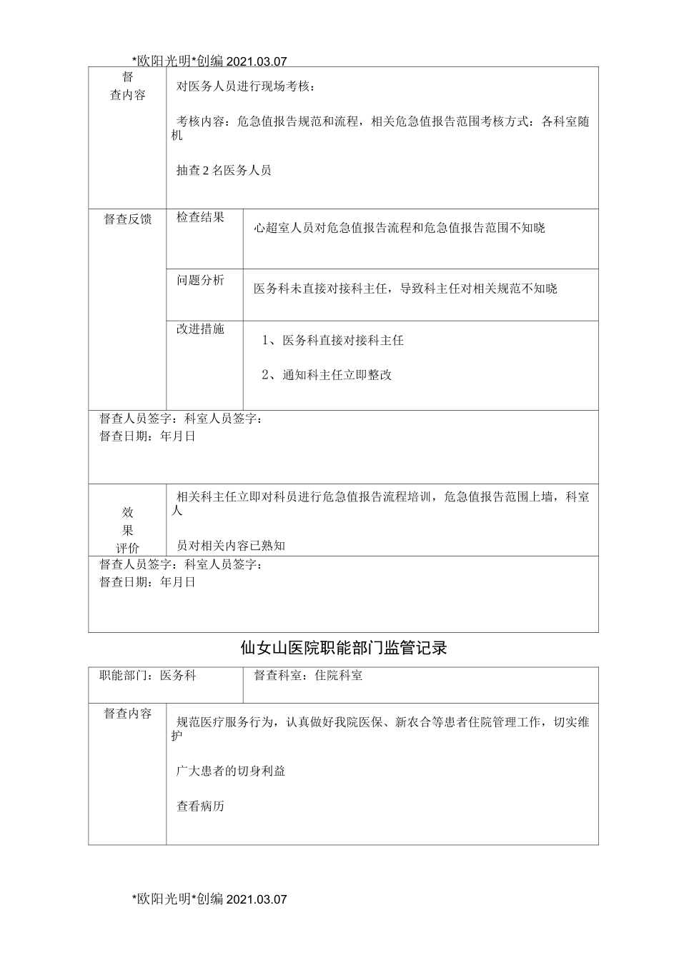 2021年医院职能部门监管指导职能记录表_第3页