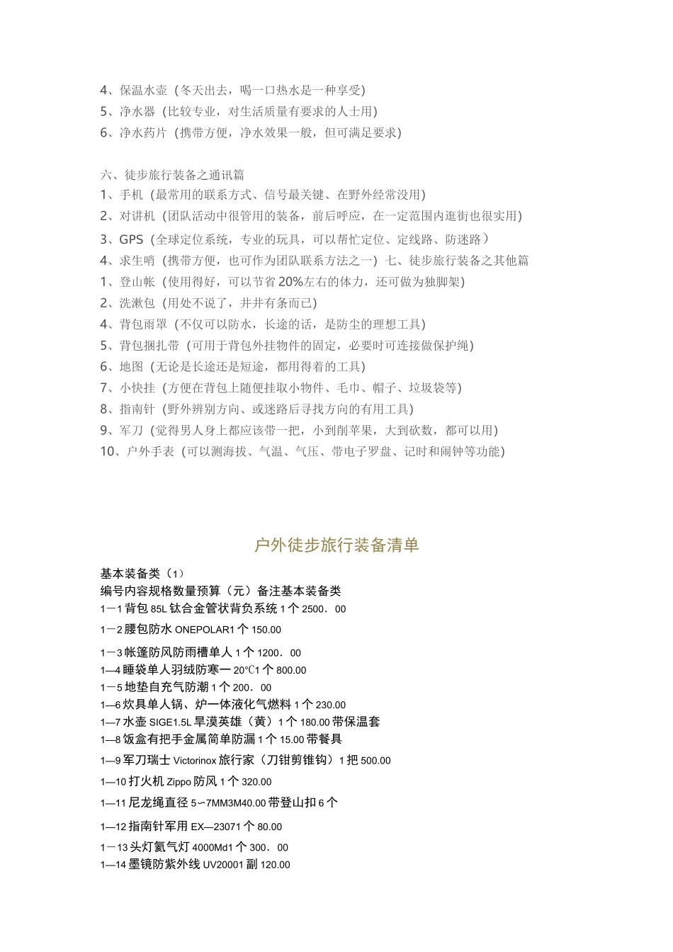 户外徒步旅行装备清单_第3页