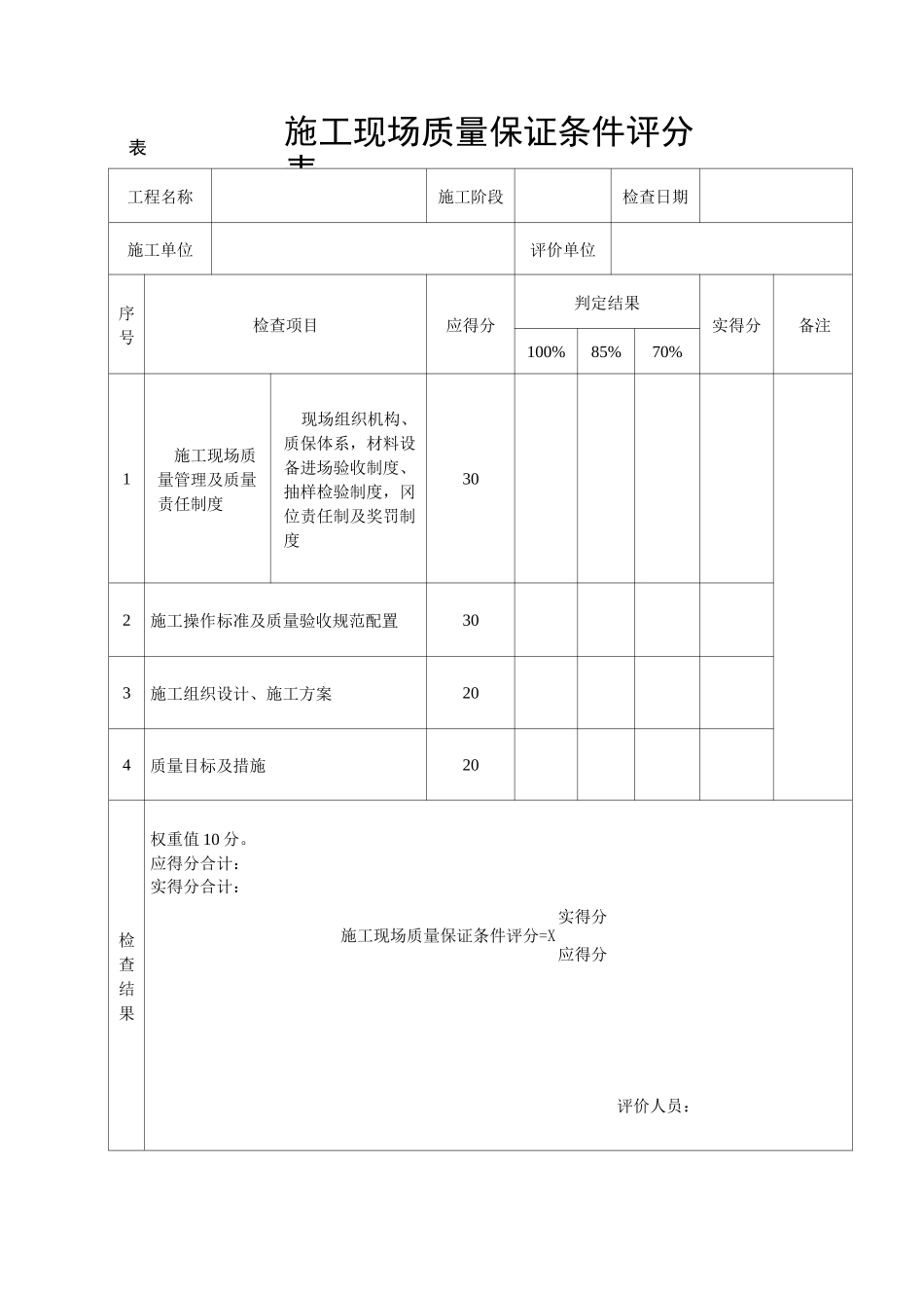 《建筑工程施工质量评价标准》(评分表格)课案_第1页