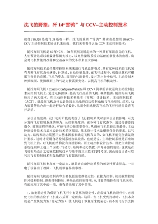 沈飞的野望：歼14“雪鸮”与CCV--主动控制技术